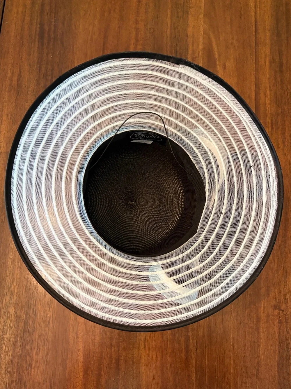 Complit Made in Italy Black Straw Wide Brim Derby Hat White Mesh Ribbon Feather